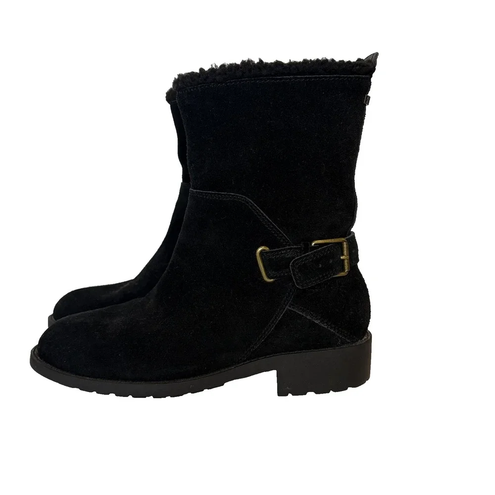 Cole Haan Boots Womens Size 7 Black Suede Waterproof Faux Fur Lined W15745